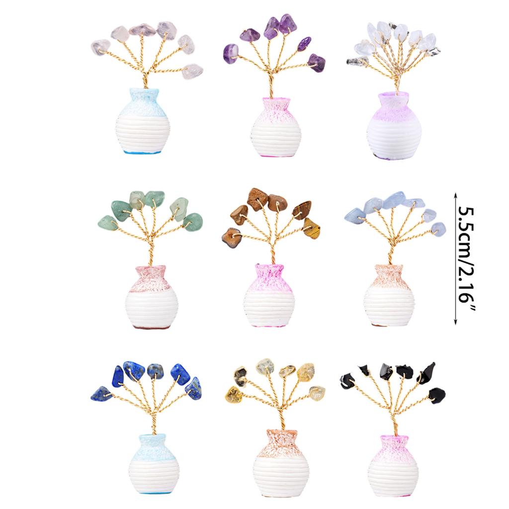 Super Mini Crystal Money Tree Copper Wire Wrapped Agate Slice Base Chakra Gemstone Feng Shui Tree For Home Decor