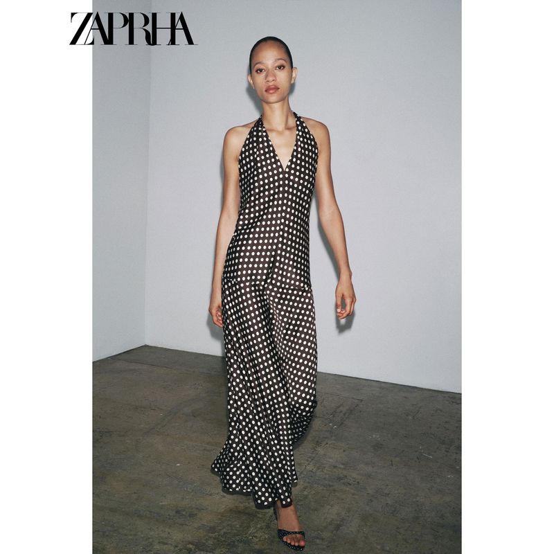 Zaprha 2025 Summer New Fashion Elegant Polka Dot Neck Collar V-neck Backless Dress 8255016