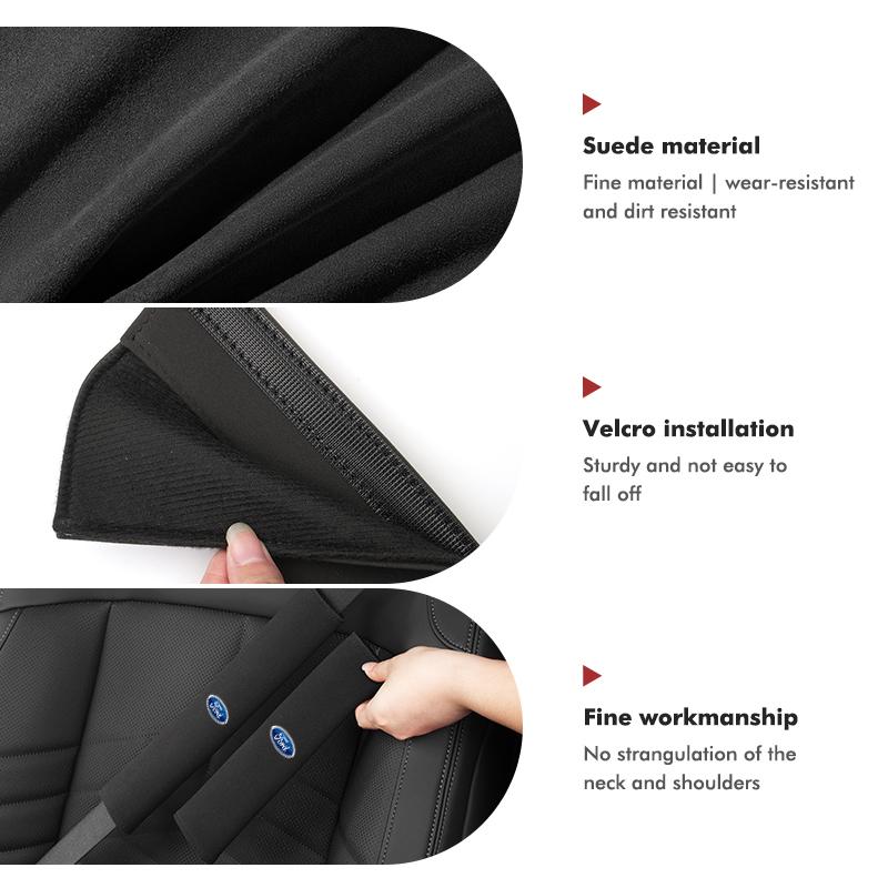 KLKR3 Suede Car Seat Belt Shoulder Guard Anti-Wear Soft Wear Resistant For Ford Focus Mk2 Mk3 Mk4 Fiesta Ranger Mondeo S-MAX Kuga