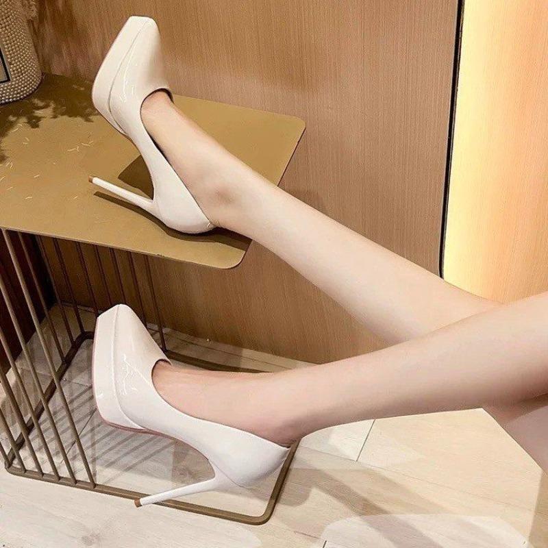 Fashion Banquet Super High Heel Single Shoes Autumn New Pointed Toe Shallow Mouth Slip-on Platform Non-Slip Stiletto Shoes