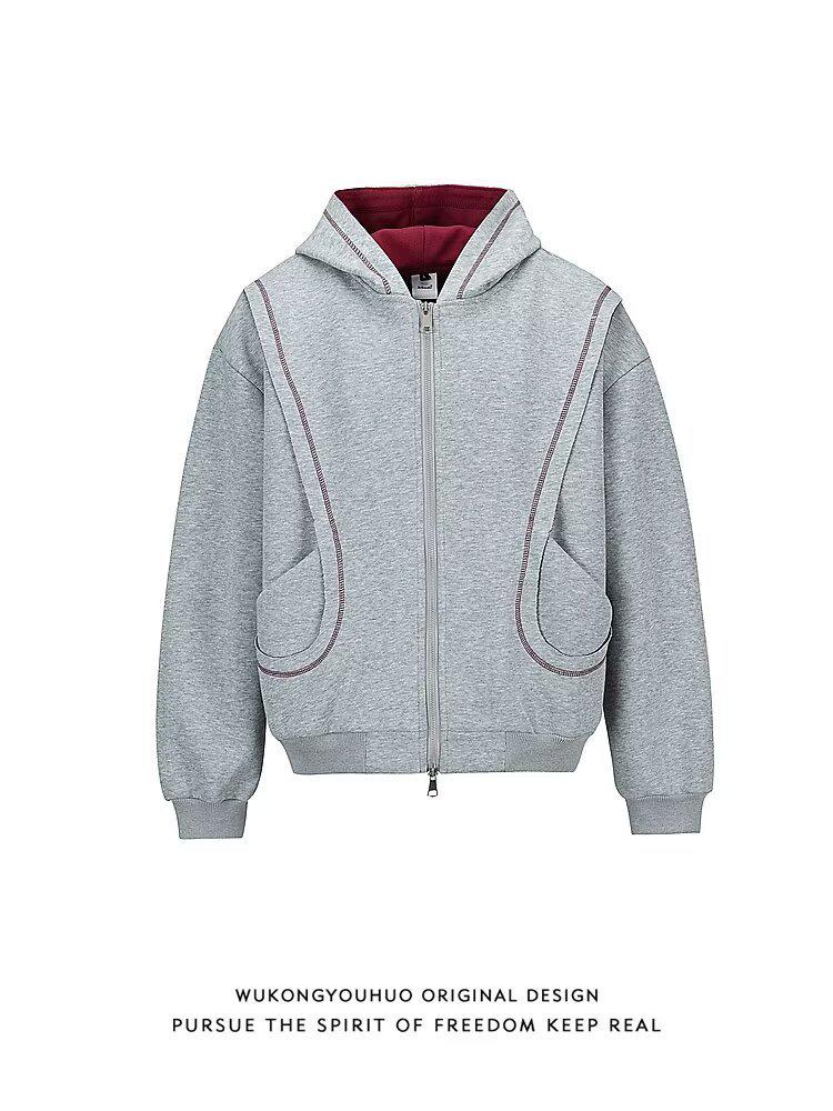 2025 Men s Deconstructed Air Layer Cardigan Hoodie: Trendy Autumn Design with Contrast Stitching L