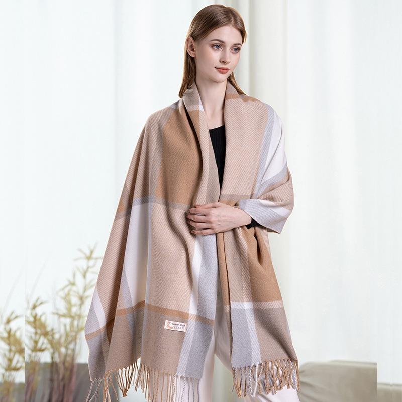 Warm Wool Scarf for Women Winter Plaid Design Soft Wear Open Scarves Female High Quality