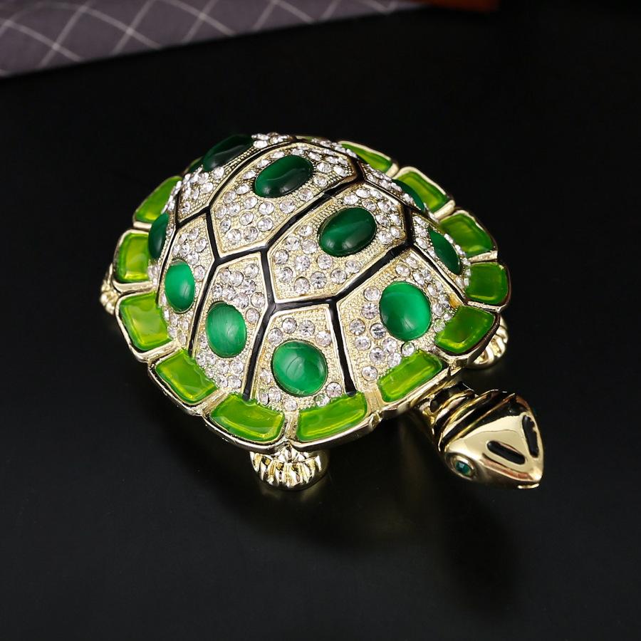Шкатулка для украшений черепаха, эмалированный цвет, инкрустированная бриллиантами, шкатулка для хранения украшений, магнитная откидная крышка, пылезащитная шкатулка для украшений, домашнее украшение. 12.8*8.6*5