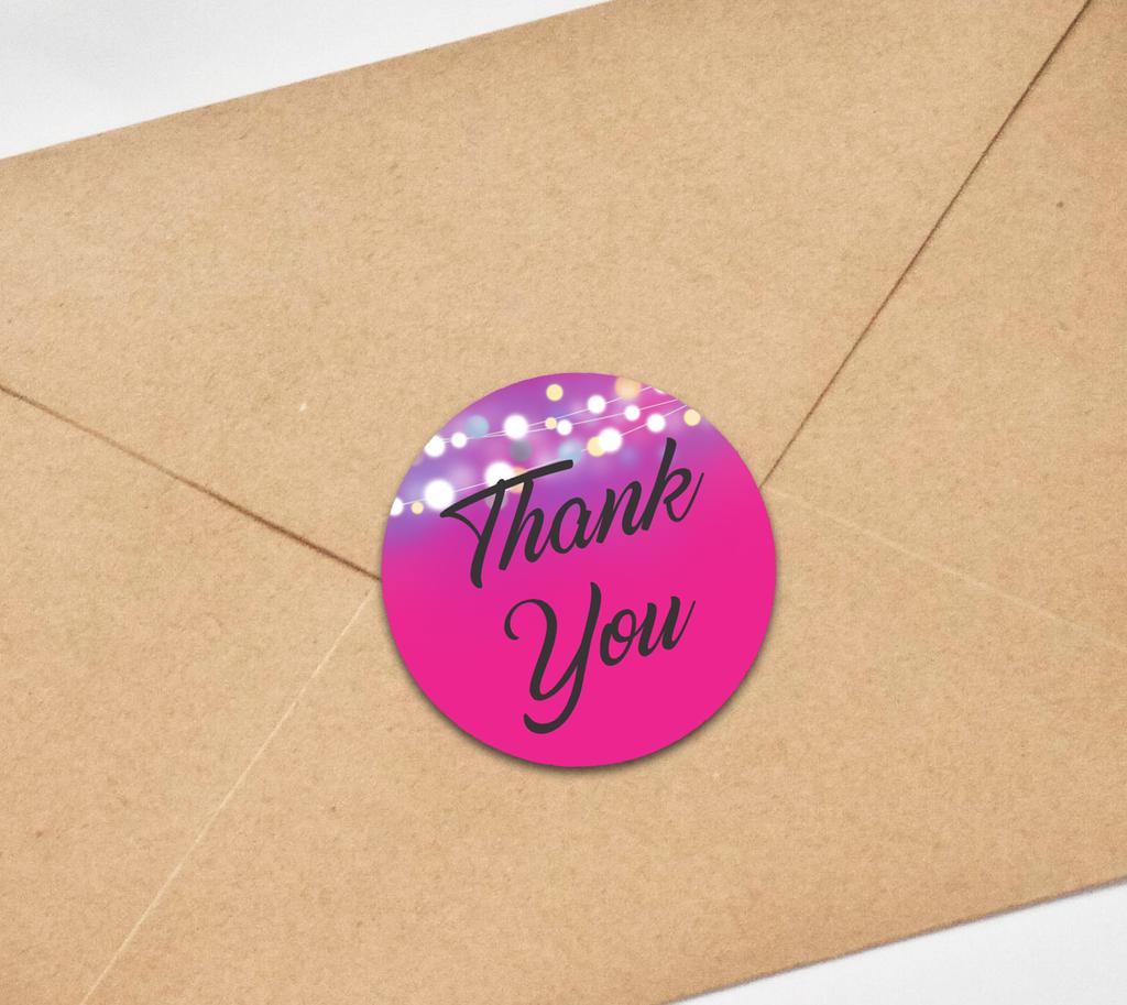 Darling Souvenir 45 Pcs Round String Lights Thank You Fuschia Pink Stickers DIY Envelope Seals-1.6