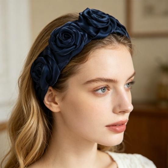 Hair Hoop 3D Rose Flower Decor High Elasticity Wide Headband Women Versatile Headband Daily Party Outing Hair Accessories