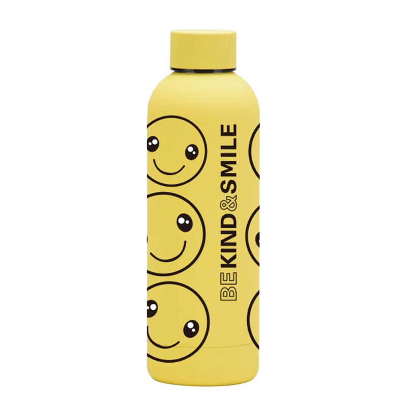 Stainless Steel Thermos Cup Yellow Smiley Face Straw Milk Tea Cup Coffee Cup Set Handle Sports Water Cup