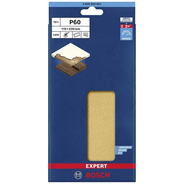 Bosch accessories expert c470 2608900861 papier abrasif pour ponceuse vibrante perforé grain 60 (l x l) 230 mm x 115 mm