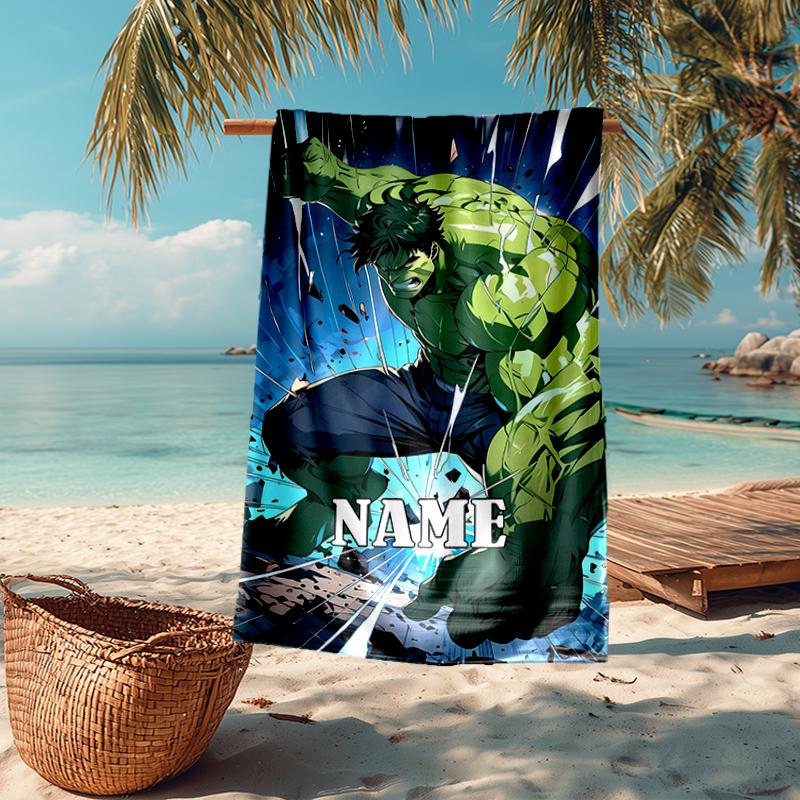 Custom Name Ultra-Soft Beach Towel with Hulk Theme,Ideal for Pool - Camping, Diving - Perfect Travel Essential, Vibrant Beach Towel.