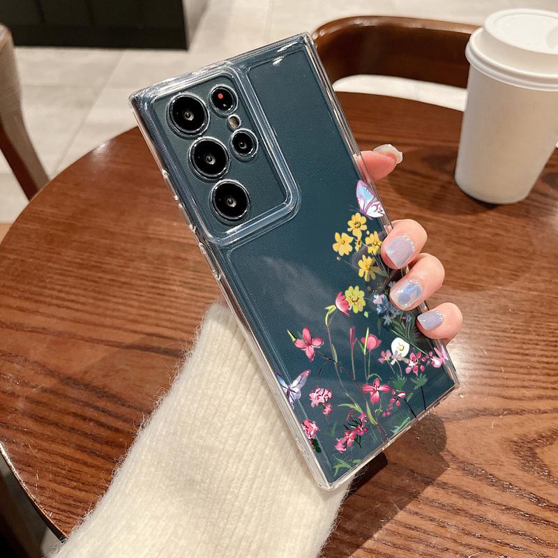 Realistic Flowers Pattern Phone Case For Samsung Galaxy S26 S25 S24 S23 Ultra S22 Plus S24 S21 FE S25 Edge Clear TPU Soft Cover