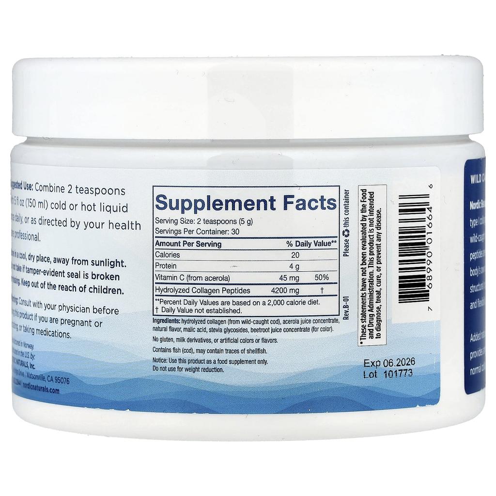Nordic Beauty, Marine Collagen with Vitamin C, Strawberry Flavor, 150G(5.3Oz)