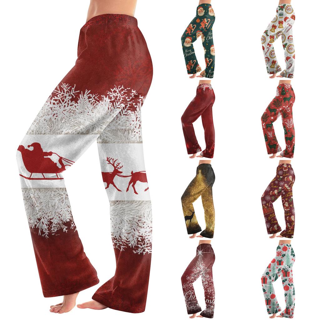 Women's Flannel Pajama Pants Christmas Print Loose Fit Sleep Pants