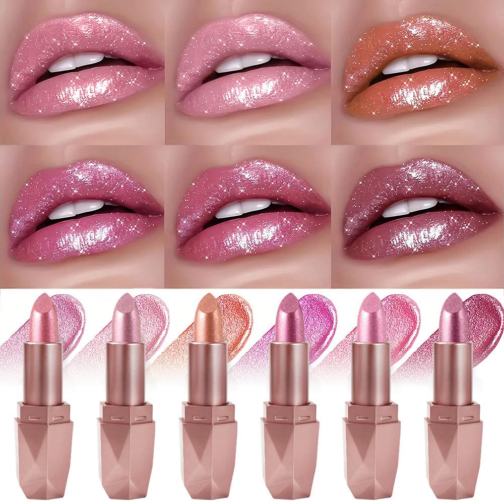 Glitzernder Schimmernder Metallischer Lippenstift Perlglänzende Lippenfarbe, Lang Haltend Lippen Mattes Lippen Make-up Geschenke für Frauen Lippenöl Kosmetik