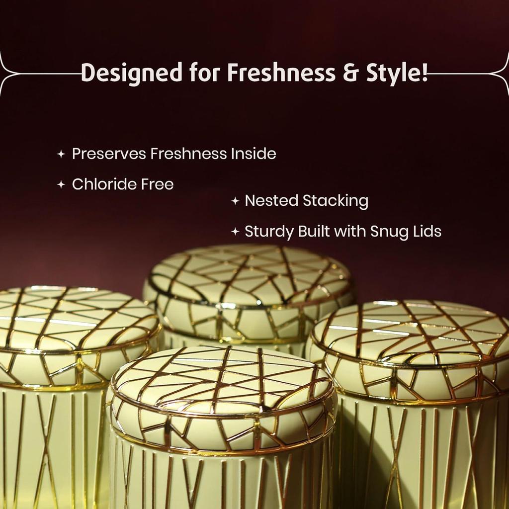 Tray Set - 4 Pieces (450Ml), Lime Green Polypropylene with Luxurious Gold Foil Embellishments Perfect for Diwali Gifting, Premium Food Storage