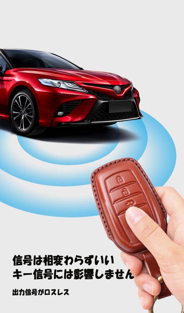 Stylish Toyota Smart Key Case with Red Leather Two-Button Keychain for Toyota Harrier 80 Series, Yaris Cross, Hilux, and Land Cruiser 200 Series