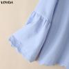 VONDA Women Casual Turn Down Collar Flare Sleeve Casual Loose Blouse