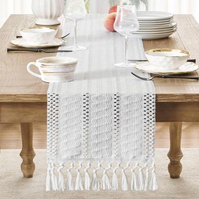 Runner da Tavolo Boho Runner da Tavolo Macramè Tessuto Farmhouse Decorazione per la Casa Runner da Tavolo Rustico con Bordi Nappati per Decorazione Tavolo da Pranzo