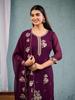 Women Wine Embroidered Kurta Palazzo Set with Dupatta Ethnic Party Wear Indian Suit