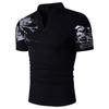 Maglietta Henley Casual Estiva da Uomo con Collo alla Coreana e Scollo a V, Manica Corta, Vestibilità Slim, Stampa, Streetwear Top