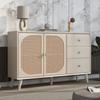 TV Desk Spacious Countertop with 3 Drawers 2 Doors Hutch Cabinet Ergonomic Handle Living Room Home Sideboard Dining Furniture Kitchen