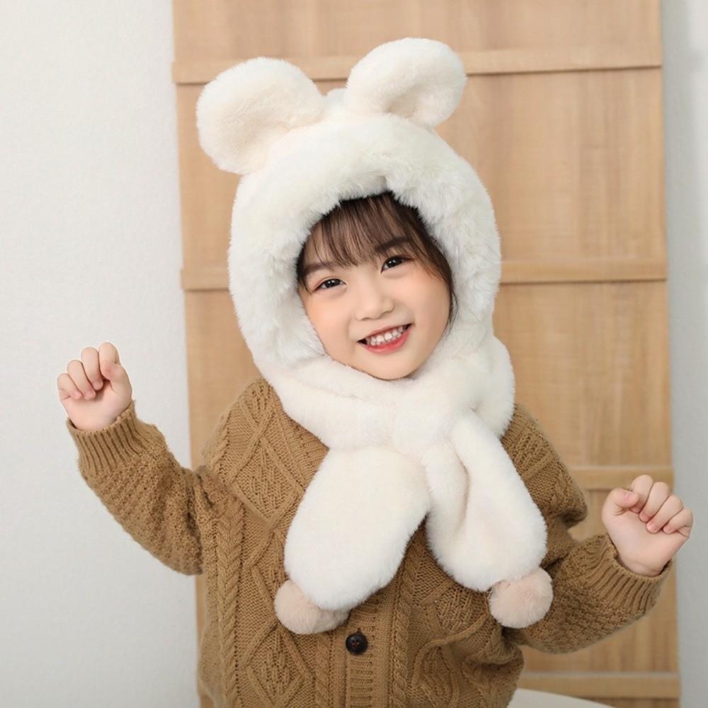 Windproof Kids Hat Hooded Scarf One-Piece Infant Beanies Cap Cute Winter Baby Hat Scarf