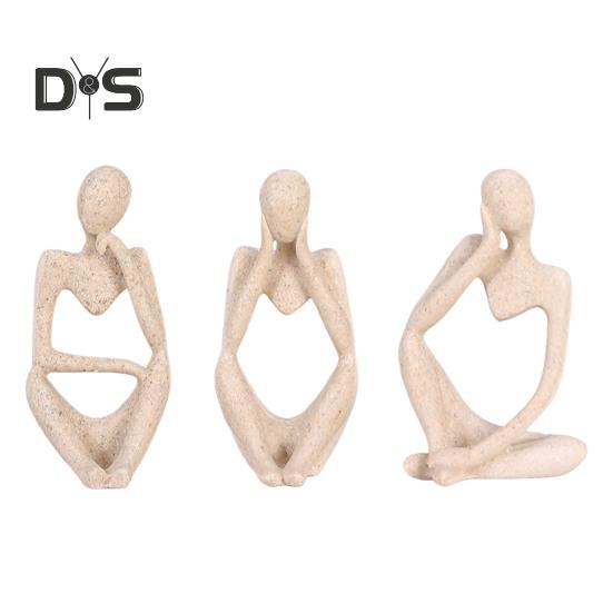 

3 шт. абстрактная фигурка мыслителя, мини-статуэтка сидящего мыслителя из смолы, скульптура для гостиной, домашнего офиса, книжной полки, украшения для рабочего стола бежевый