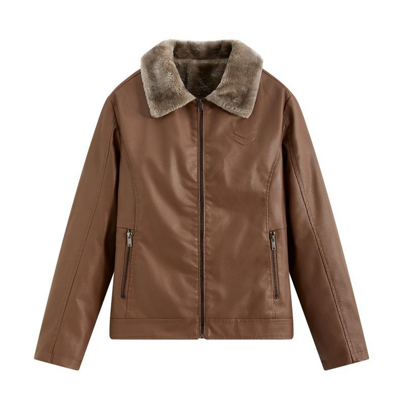 

Thickened fleece leather jacket leather men s leather jacket autumn and winter locomotive clothing casual loose lapel jacket men 7XL