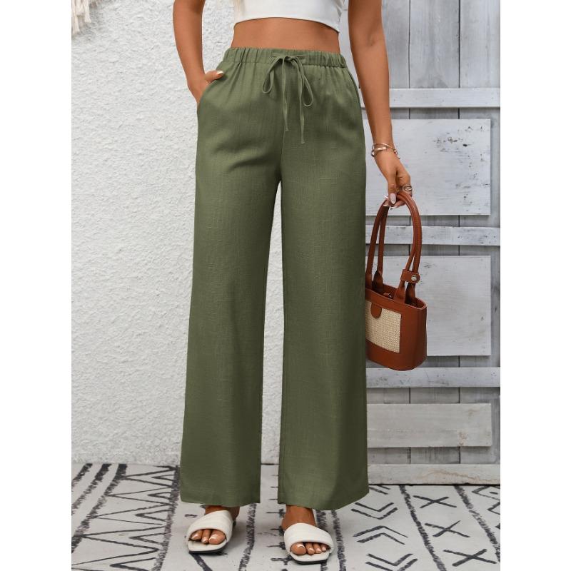 Independent Station Women's Solid Color Loose High Waist Wide Leg Cotton and Linen Trousers for Women