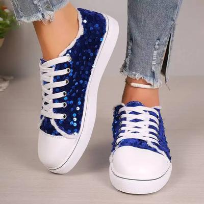 Fashion 2025 Women's Single Shoes Spring Autumn New Fashion Sneakers Round Head Flat Bottom Lace Up Sequins Casual Shoes