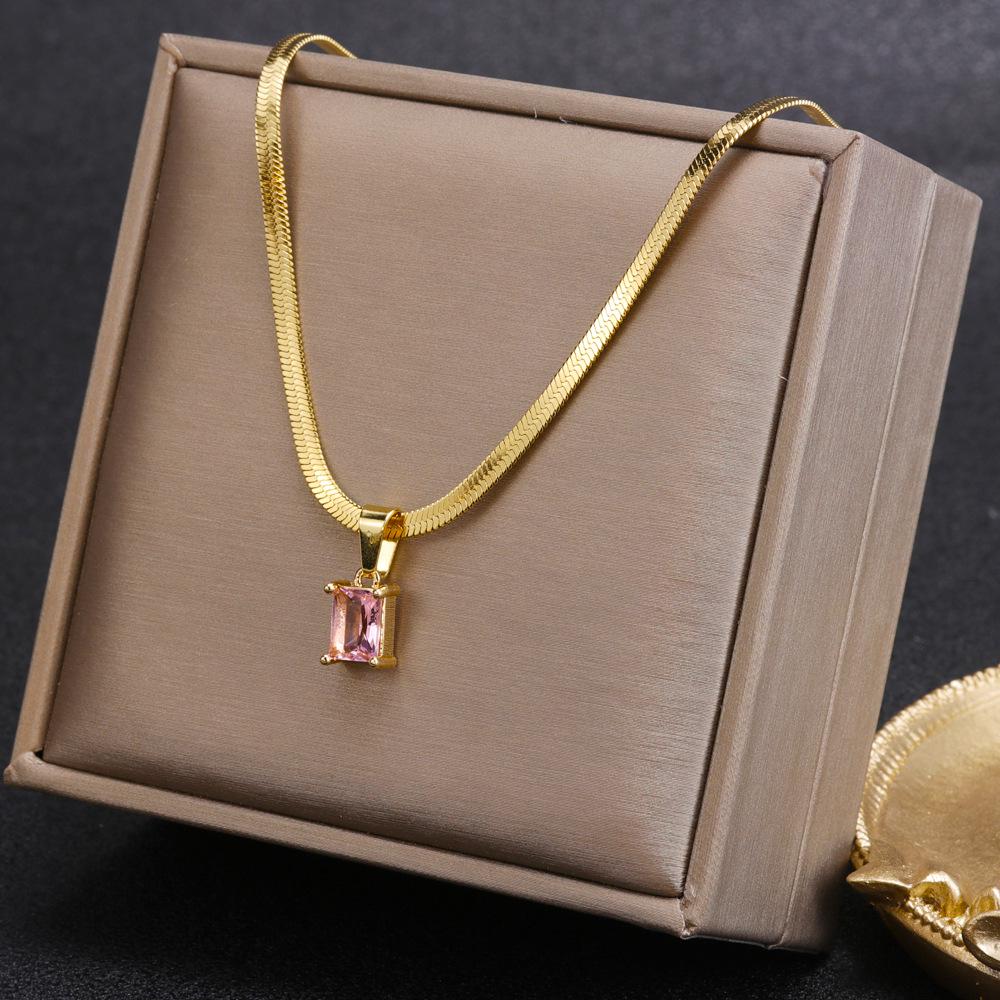 Crystal Zirconia Square Diamond Necklace, Bracelet & Earrings Set in Women's Titanium Steel Clavicle Chain Jewelry
