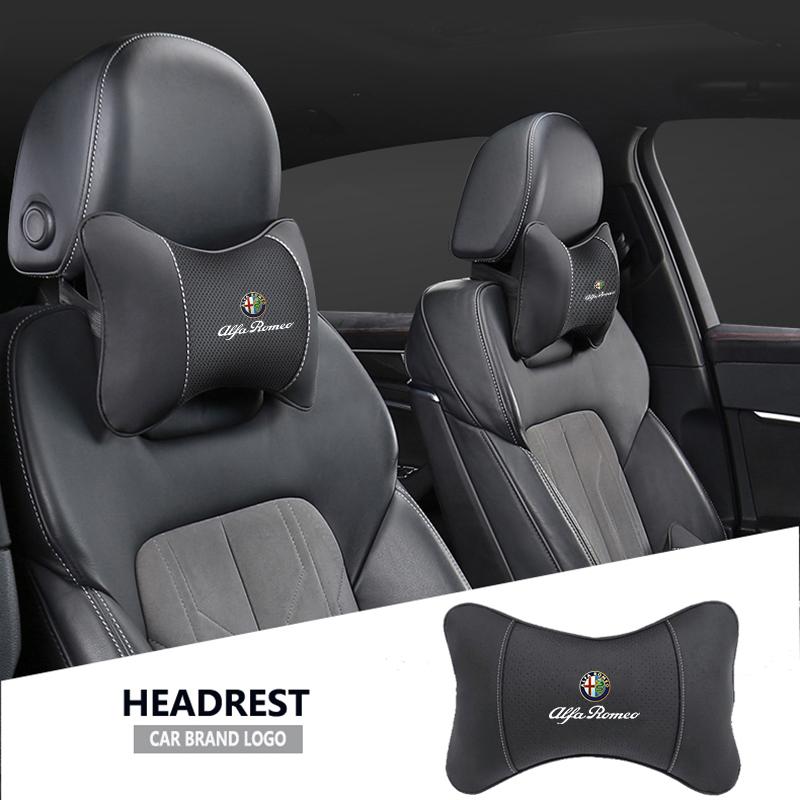 1Pcs Car Seat Headrest Auto Logo Neck Pillow For Alfa Romeo 156 GT 159 Giulia Giulietta 166 Volante Spider Mito 147 8C Tonale 4C