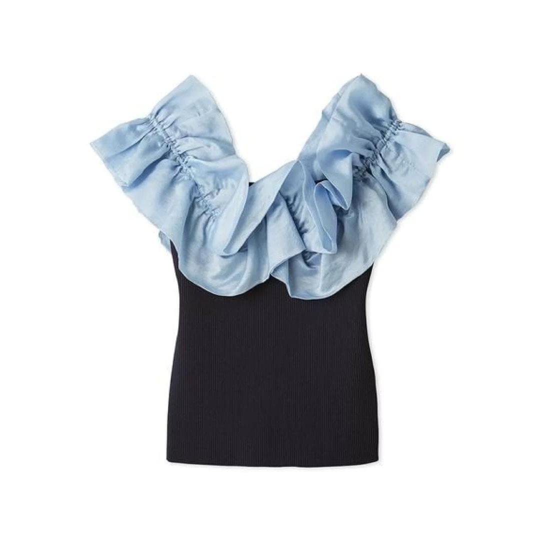 [New and unworn with tag] Lily Brown volume ruffle knit tops navy