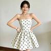 New Xia Chunyi small fragrant style polka dot bow tube top dress women's daughter feeling high waist A word short skirt