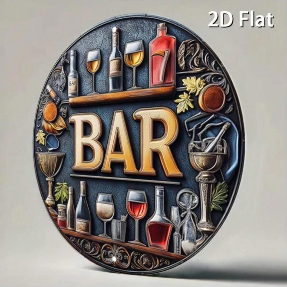 Metal Wall Art Vintage Bar Sign Aluminum Retro Decor Wine Cocktail Illustrations Home