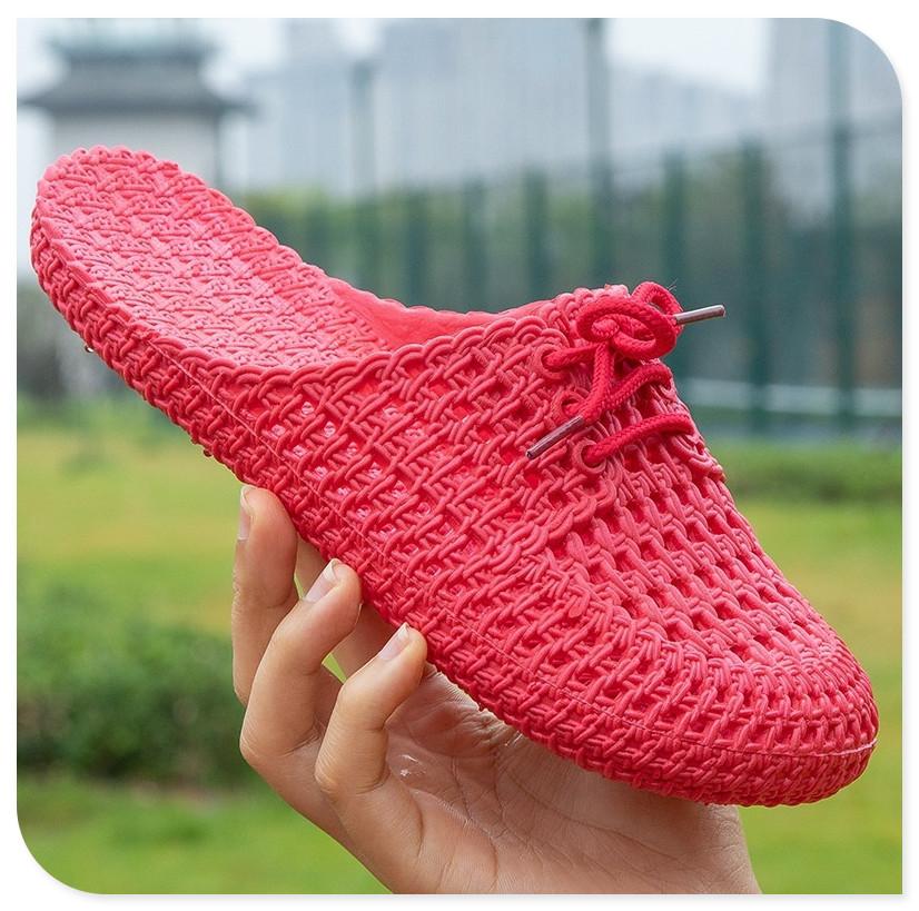 Women s Sandals Summer Hollow Toecap Female Flat Slippers Outdoor Casual  Beach Solid Color Breathable Soft Ladies Hole Sandals 41 красный