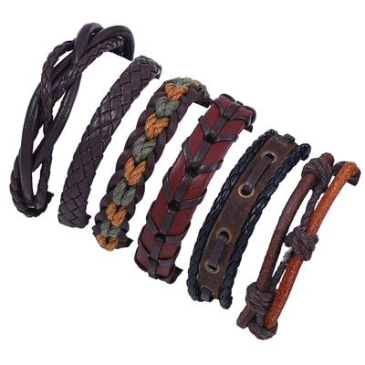 6 sztuk skórzana bransoletka DIY ręcznie pleciona Vintage wielowarstwowa bransoletka Wrap dla kobiet mężczyzn