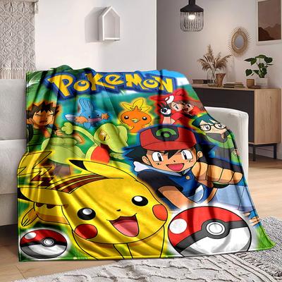 1pc Pokemon Characters Cozy Print Blanket Lightweight Warm Flannel Throw Blanket For Sofa, Bed, Living Room