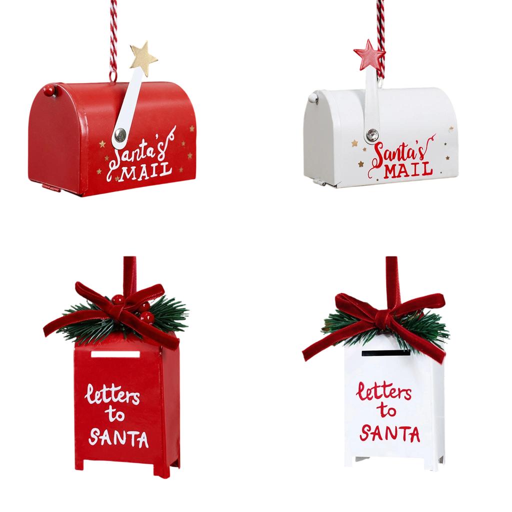 Wrought Mailbox Christmas Tree Hanging Decorations, Set of 4, Holiday Ornaments