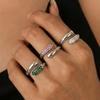 Simple Green & White Rhinestone Tri-Color Open Ring: 18K Gold-Plated Stainless Steel, European & American Style.