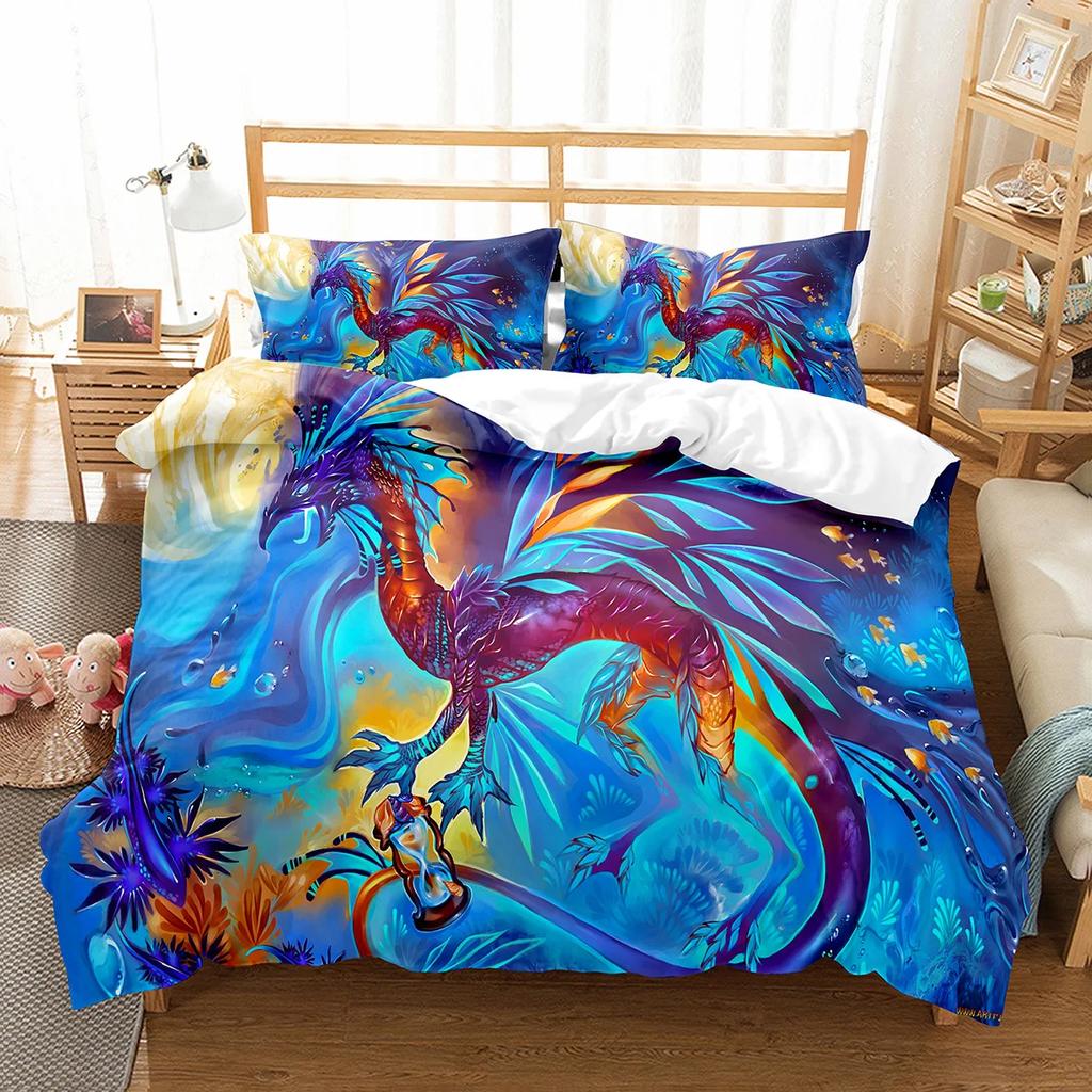 White Dragon Noble Monster and Beauty Duvet Cover Mytholog Faith Animals Theme for Women Men Children Teens Bedroom Decorations
