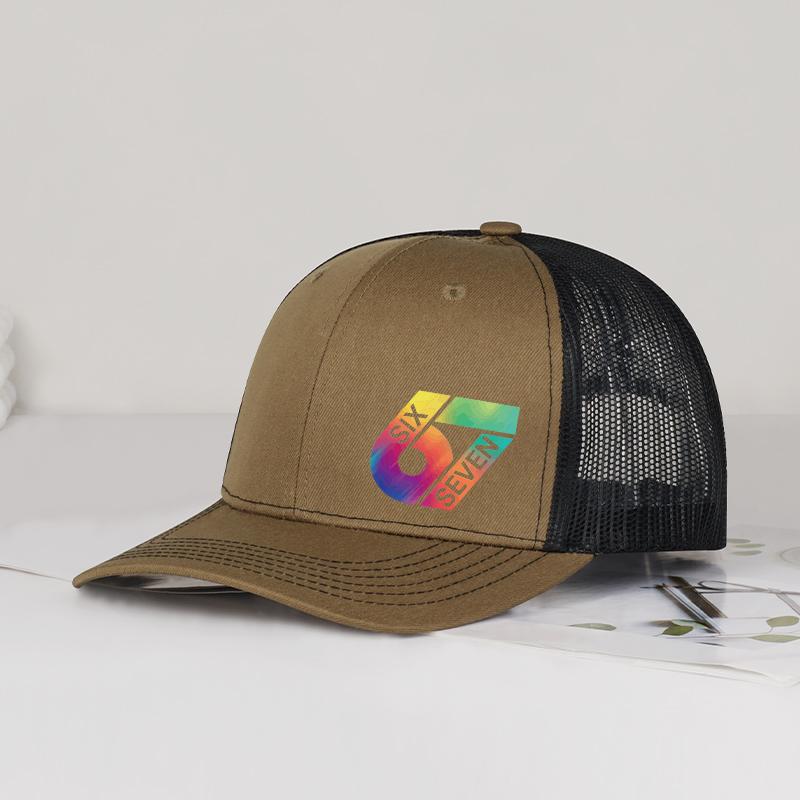 67 Six Seven Rainbow Print Trucker Hat Men Women Vintage Mesh Back Adjustable Truck Cap Casual Streetwear Sun Hat