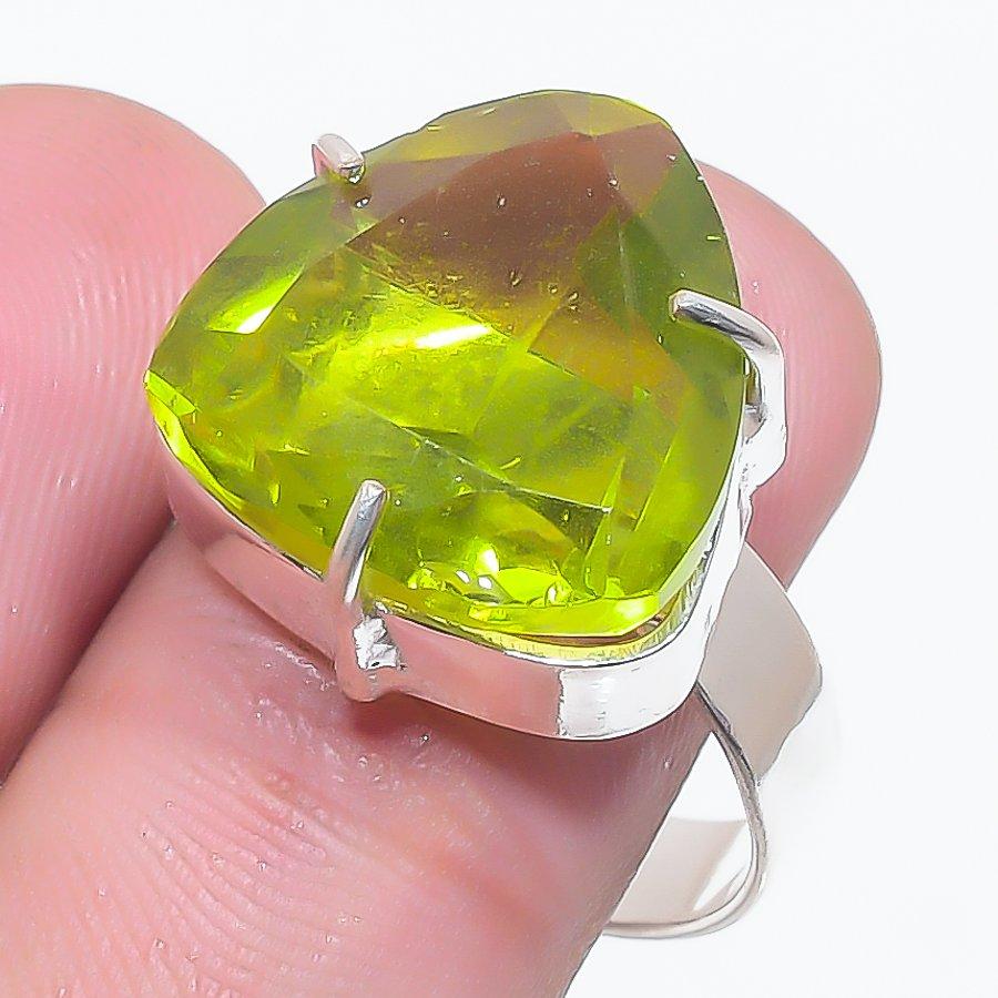 

Натуральный Перидот Драгоценный Камень Ручной Работы 925 Стерлинговое Серебро Ювелирное Кольцо Размер 9 B4R47