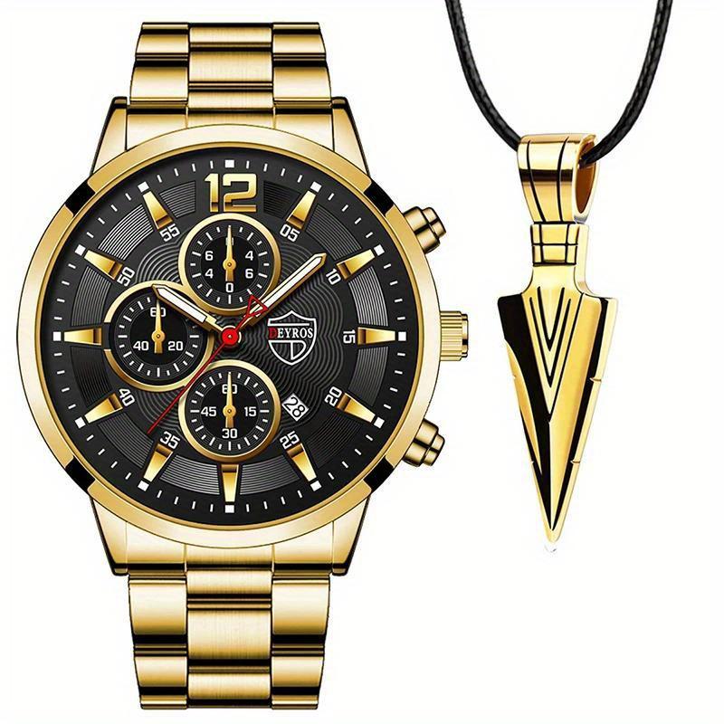 

2 шт./комплект мужские спортивные часы роскошные кварцевые наручные часы из нержавеющей стали модные деловые повседневные мужские ожерелья мужские светящиеся часы