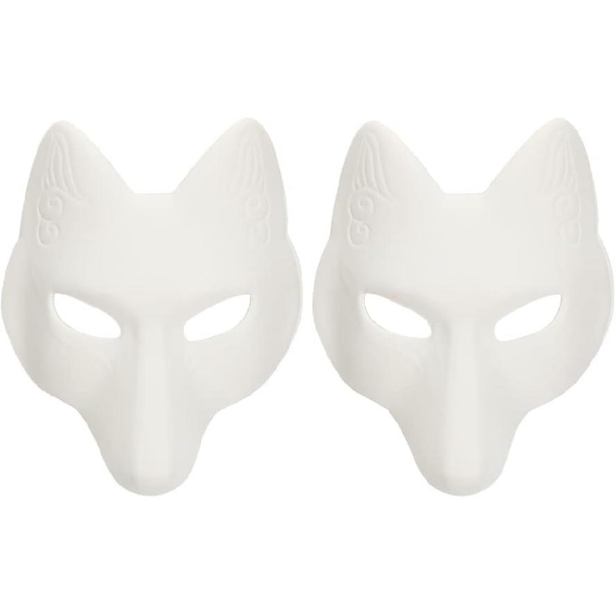 TOYANDONA Fox Masks - 2pcs White Paintable DIY Animal Dress Up Masks for Masquerade, Halloween, Cosplay