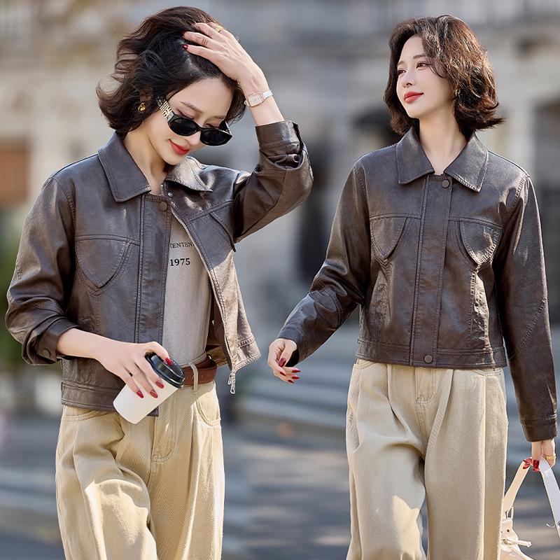 

Женская мотоциклетная куртка из ретро-кожи 2025 года - Новый модный стиль YG82939 M (45-55 kg) кофейный