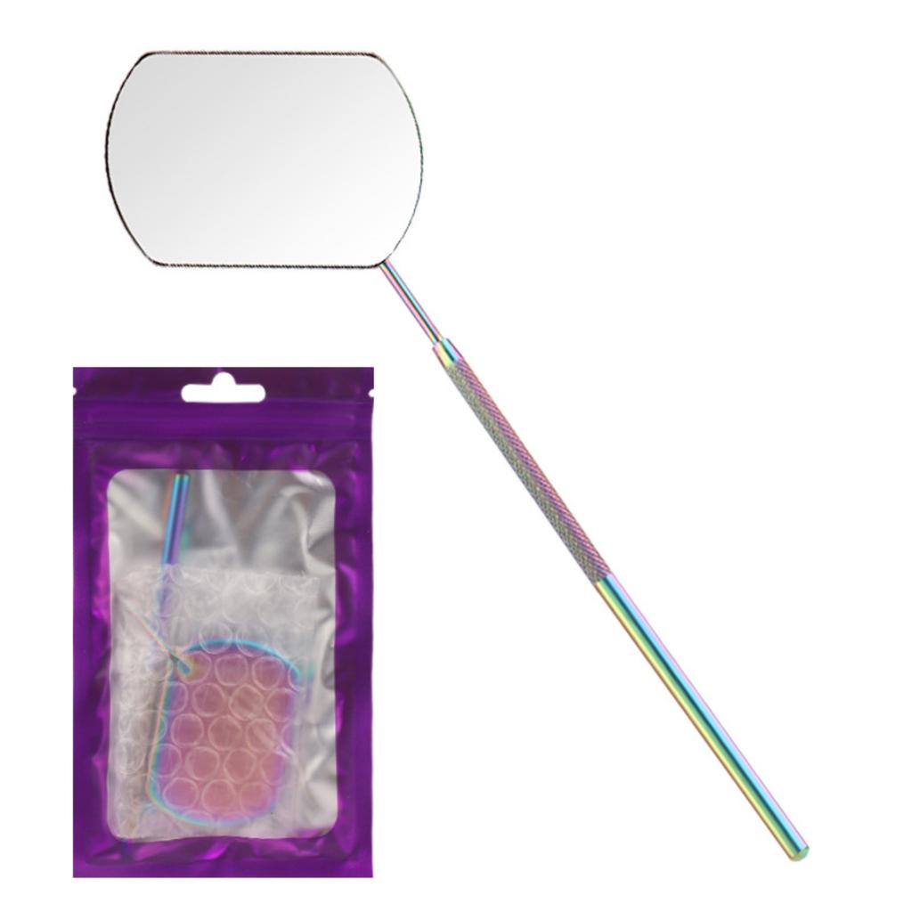 Portable Handheld Inspection Mirror Stainless Steel Large Square Mirror for Eyelash Extension Beauty Salon Tool with Extendable Handle
