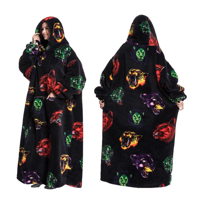 Robe à capuche en polaire chaude d'hiver pour femmes, couverture surdimensionnée de 140cm avec manches, sweat-shirt chaud en polaire, couverture de télévision géante Women Hoody Robe