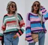 Autumn New Women's Clothing Rainbow Intercolor Knitted Sweater Pullover Women's Clothing Loose Sweater Women