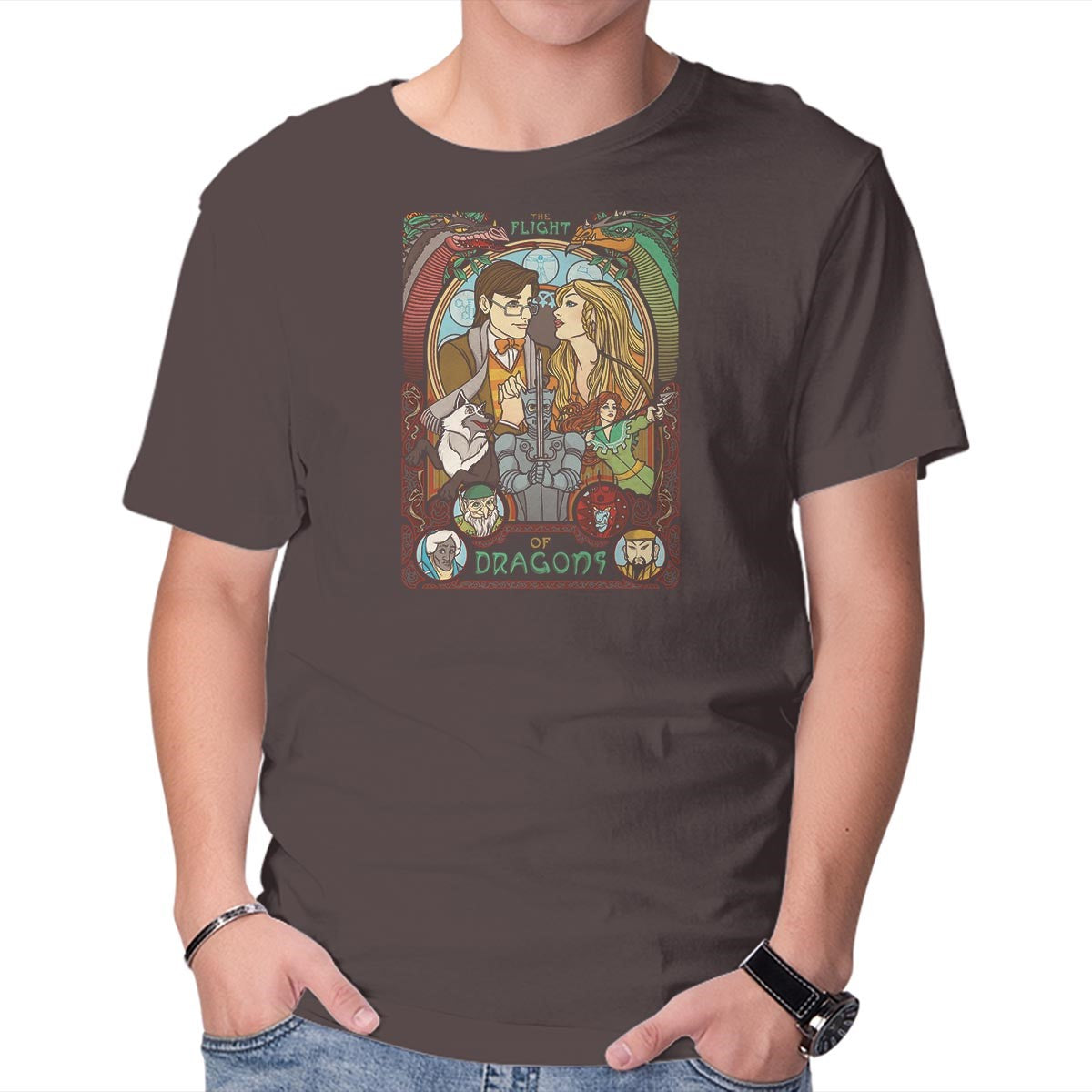 Unisex Crew Neck T-Shirt The Flight of Dragons Graphic Short Sleeve Casual Tee XXL