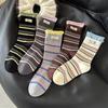 Lady Autumn Stripe Color Contrast Letter Cloth Mark Stitching Fake Two Pieces of Tube Pile Socks