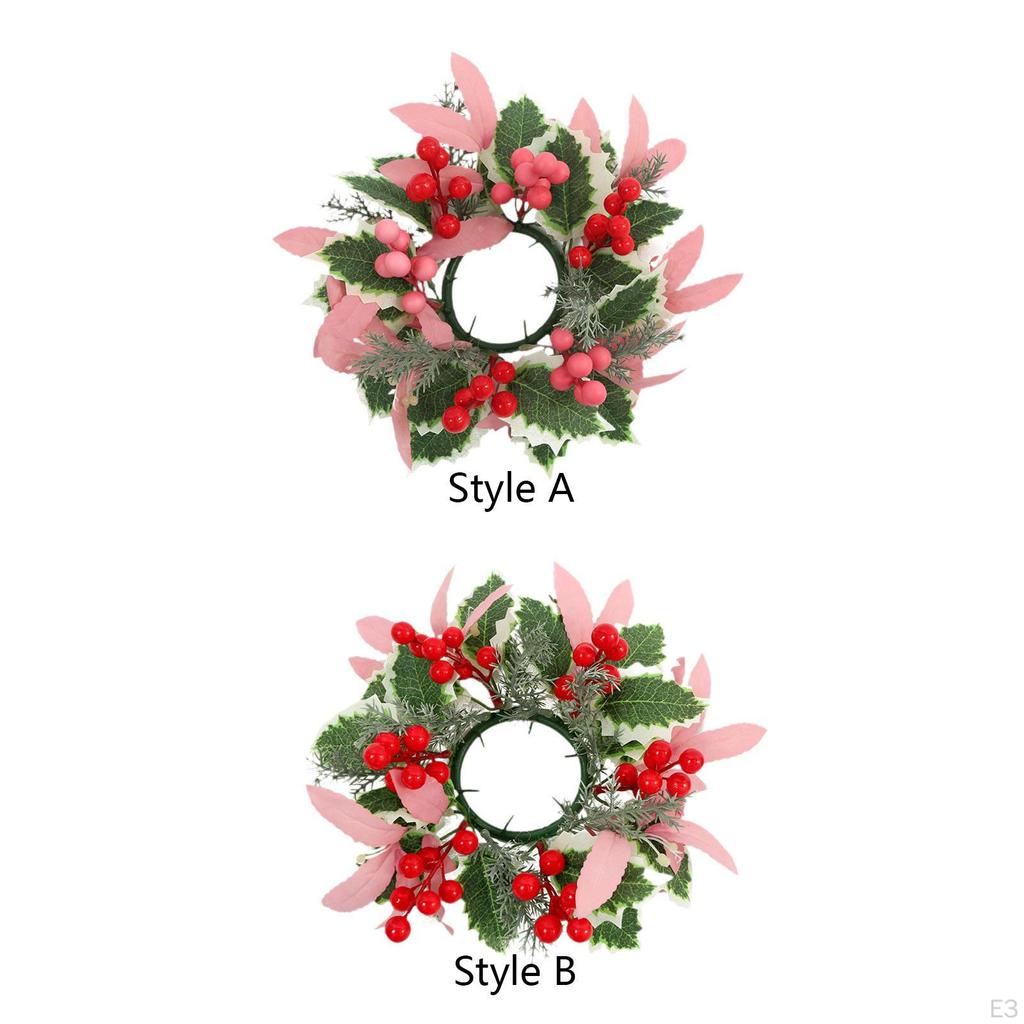 Christmas Artificial Leaves Candle Ring Wreath Garland Handmade ID 3.3inch